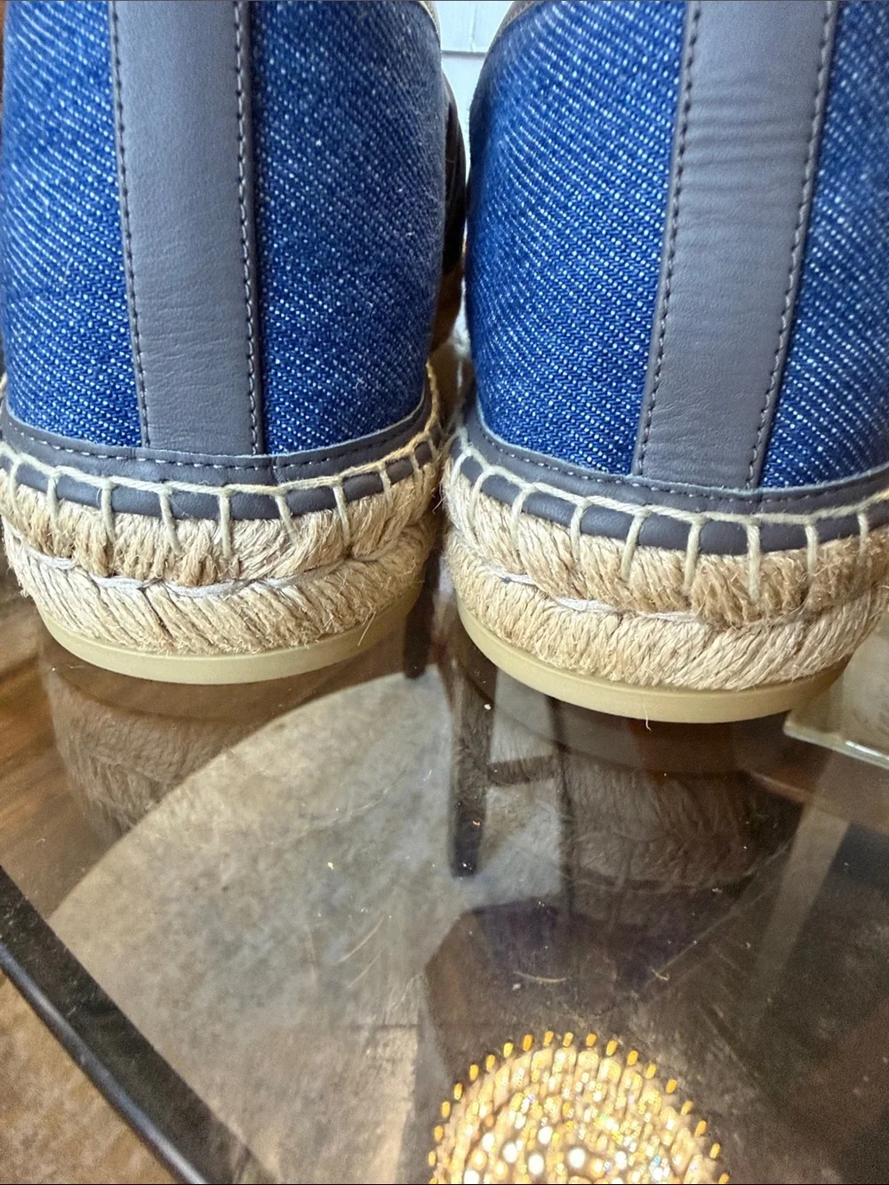 Gucci Blue Denim Espadrilles with Gray Leather Trim Men’s 7. NWT